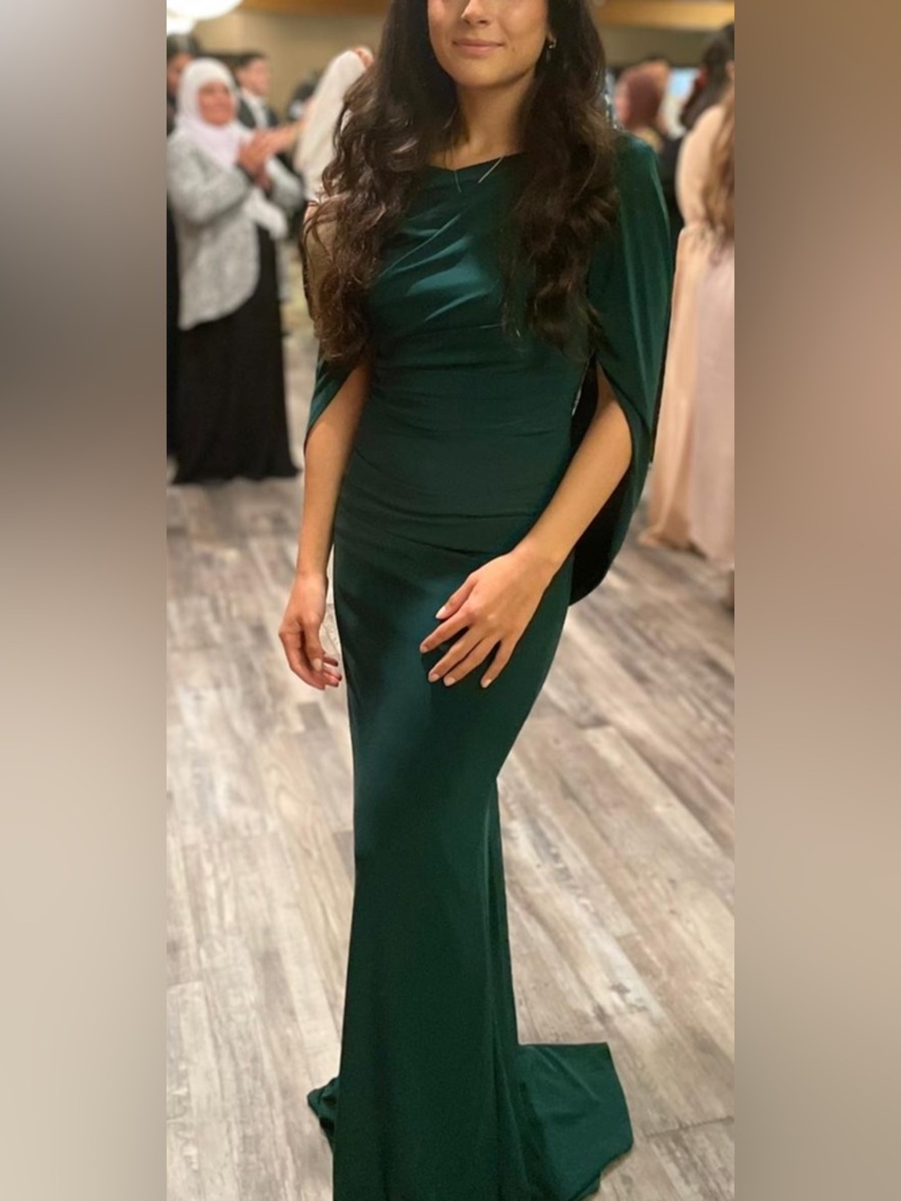 Betsy & Adam Draped Maxi Evening Dress in Deep Green